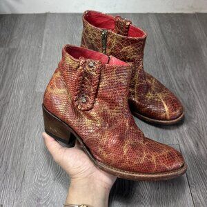 Ferrini Lizard Women’s Red Gold Size 8.5 B Zip Up Ankle Booties